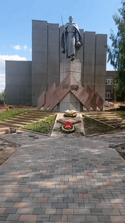 War memorial and chess sculptures documented in Belarus village