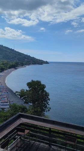 Morning coastal view recorded from wooden deck in Abang