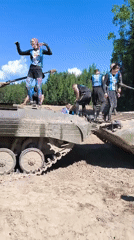 Obstacle course winds through military vehicle terrain in Sertolovo