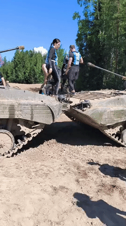 Obstacle course winds through military vehicle terrain in Sertolovo