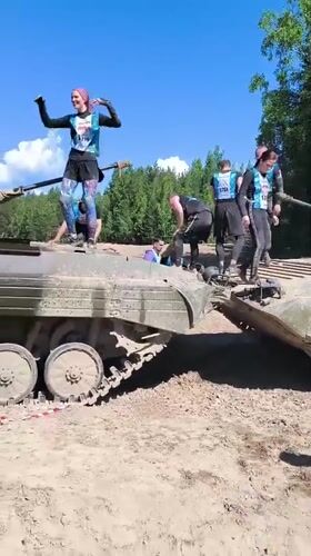 Obstacle course winds through military vehicle terrain in Sertolovo
