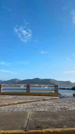 Late afternoon drive through Juan Griego's palm-lined coastal streets