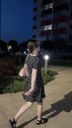 Evening stroll through a Kyiv residential complex at dusk