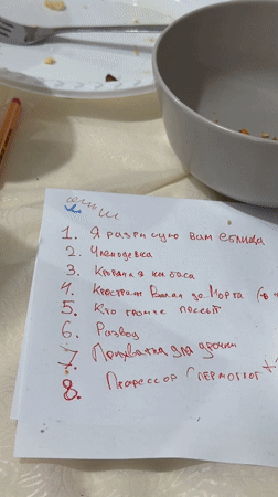 Dinner table with handwritten list documented in Bat Yam
