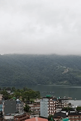 Pokhara's Lakeside on a cloudy morning, lake and town views