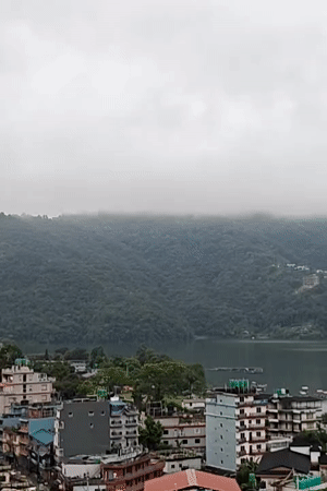 Pokhara's Lakeside on a cloudy morning, lake and town views