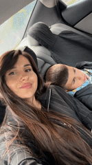Mother and child document car journey in Yerevan traffic