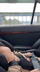 Baby sleeps during car journey across Montenegro bridge