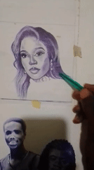 Portrait drawing session captured across multiple close-up angles