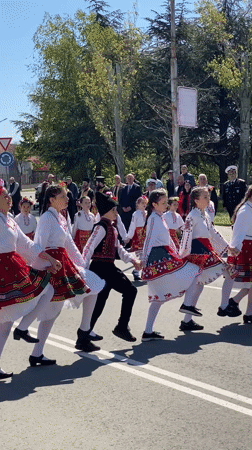 Children perform traditional Bulgarian folk dance in Pomorie streets