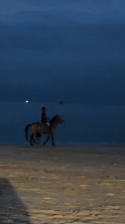 Horse rider and walker spotted on Kuta beach