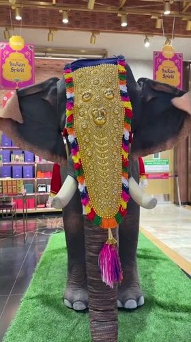 Life-sized elephant statue displayed in Gangamuthanahalli commercial space