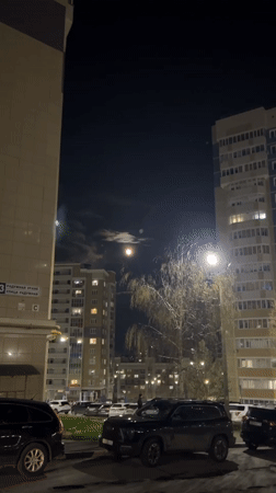 Nighttime residential scene captured in Cheboksary, Russia