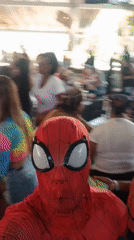 Costumed street performers entertain diners at Porlamar restaurant