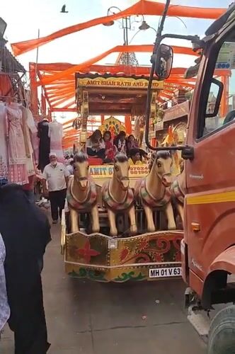 Decorated 'Amit Shah Rath and Band' vehicle spotted in Mumbai