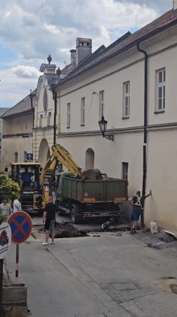 Morning construction work documented across Prešov, Slovakia