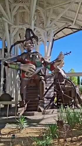 Themed venue in Rheinhausen with monorail, sculptures, and quirky transport
