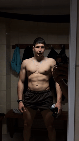 Young man's gym workout session documented in Zlatograd, Bulgaria