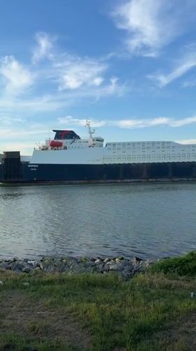 Evening life unfolds in Varna as cargo ships transit port