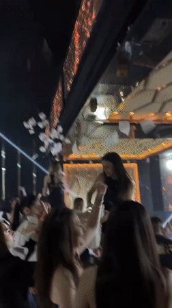 Club Noir nightclub performance with confetti and dancing in Kazanlak