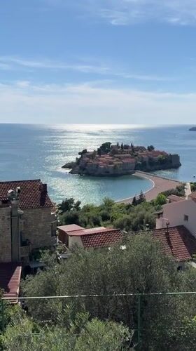 Scenic views of Montenegro's Sveti Stefan island captured simultaneously