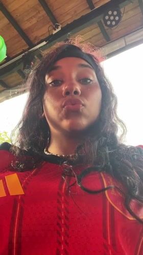 Selfie session in Porlamar wearing a colorful sports jersey