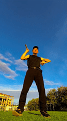 Nunchaku juggling session on a Karaganda field