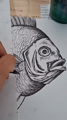 Artist creates detailed fish drawing in Kempelevo, Russia