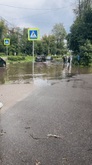 Flooding and uprooted trees after severe storm in Tver