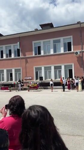 Folk dance performed at graduation ceremony in Pazardzhik courtyard