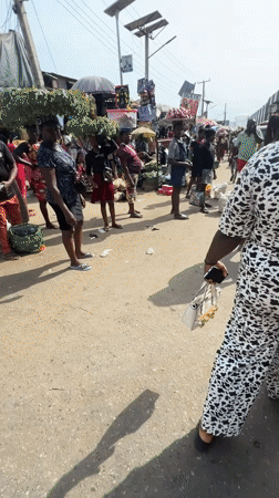 Busy street market documented in Nkpor, Nigeria Friday afternoon