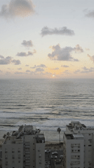 Aerial sunset captured over Bat Yam coastline