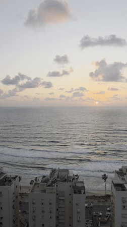 Aerial sunset captured over Bat Yam coastline
