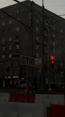 Moscow street scene captured featuring Soviet-era building at dusk