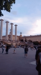 Crowds gather for evening Magic Fountain show in Barcelona
