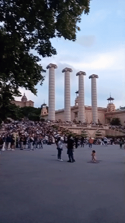 Crowds gather for evening Magic Fountain show in Barcelona