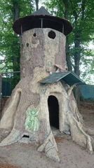 Lakeside park with whimsical sculptures documented by witnesses