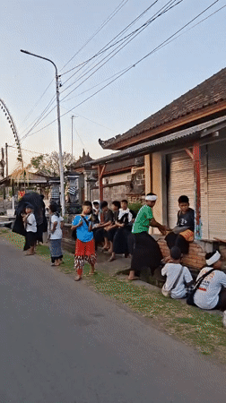 Sukawati streets adorned with penjor and ceremonial decorations for Balinese festival