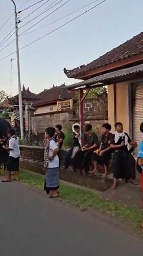 Sukawati streets adorned with penjor and ceremonial decorations for Balinese festival