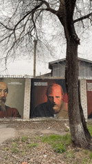 Literary figures mural spotted on Birobidzhan sidewalk wall