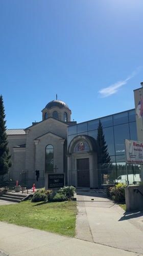 Serbian Orthodox Church filmed in Burnaby on sunny day