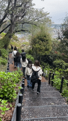 Two trains meet at Kamakura station during morning commute