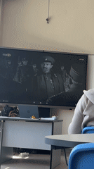 Student views military content in Bulgarian classroom
