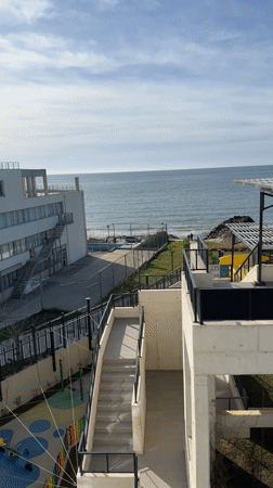 Closed waterpark filmed from balcony in Bulgarian resort town