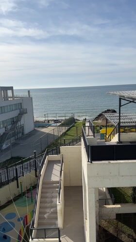 Closed waterpark filmed from balcony in Bulgarian resort town