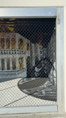 Fenced outdoor art installation documented in Los Angeles