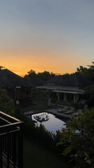 Dusk pool scene captured at Indonesian resort