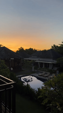 Dusk pool scene captured at Indonesian resort