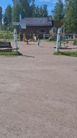 Child plays joyfully amid traditional architecture in sunny Peterhof