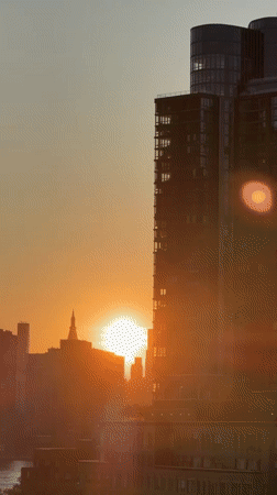 New York skyline glowing at sunset